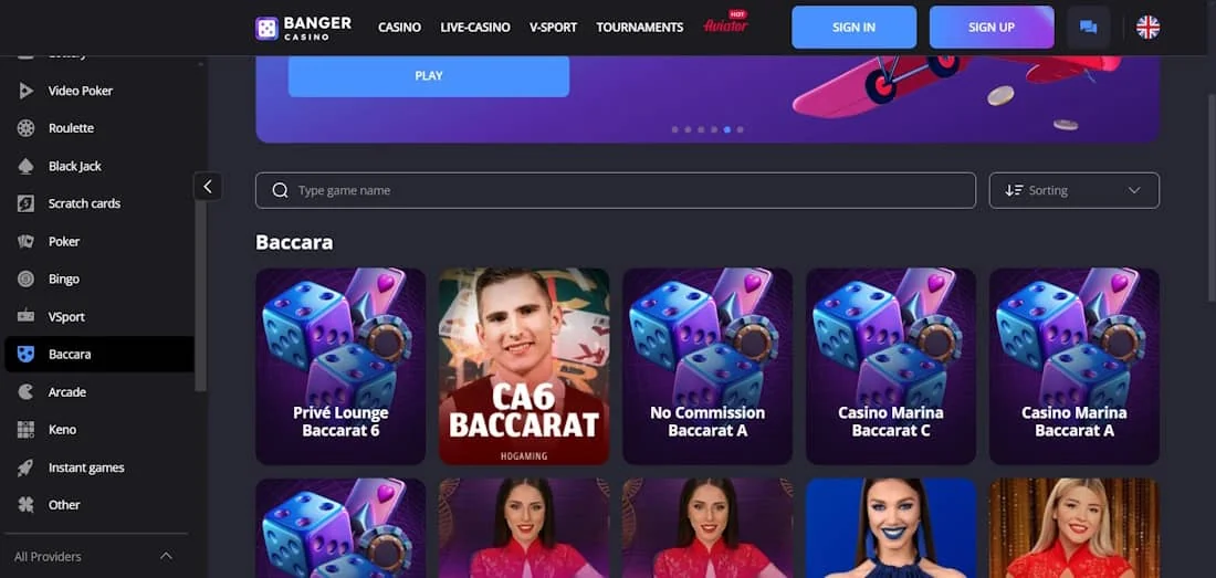 Baccarat table and game interface