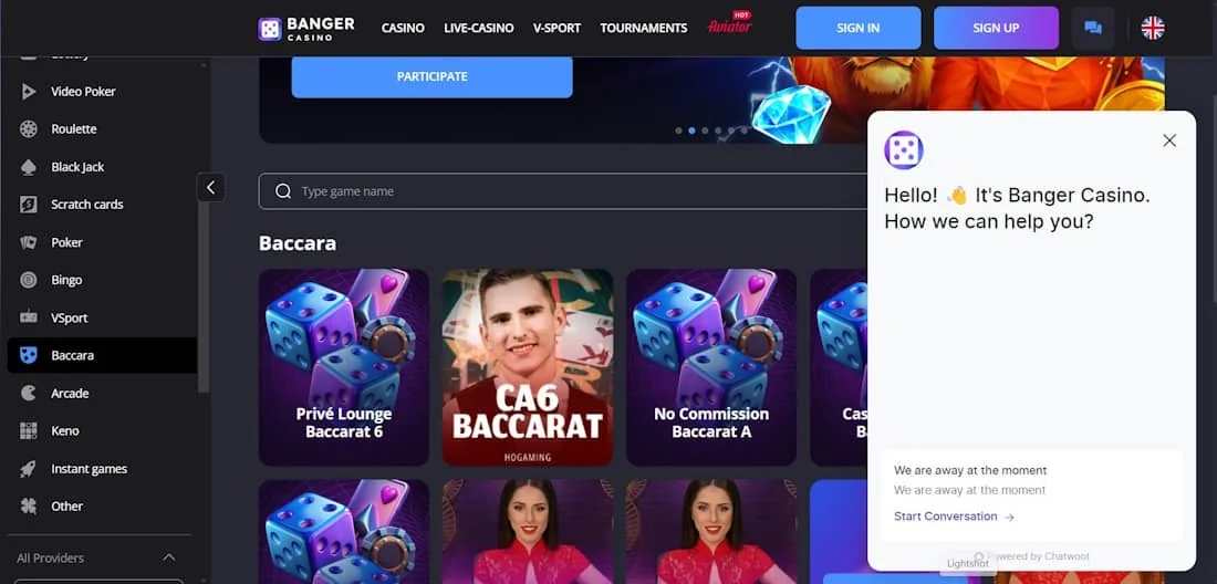 Banger Casino customer support