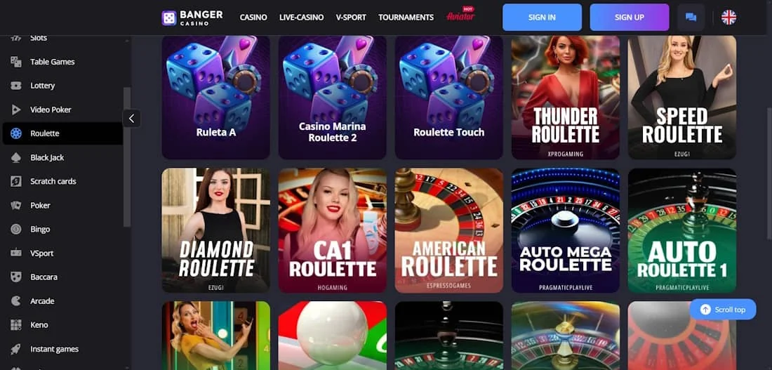 Roulette gameplay at Banger Casino