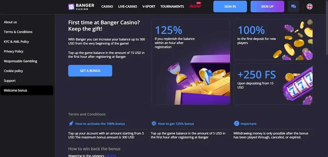 Welcome bonus activate the promotion